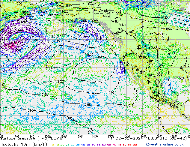 Isotachs (kph) ECMWF jeu 02.05.2024 18 UTC