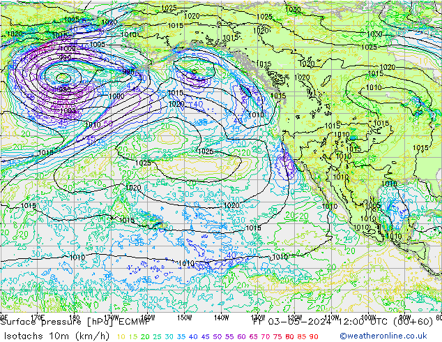 Isotachs (kph) ECMWF ven 03.05.2024 12 UTC