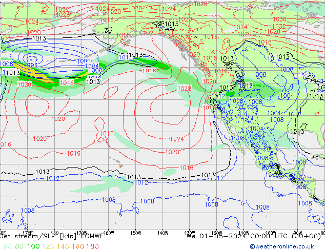 Jet stream/SLP ECMWF We 01.05.2024 00 UTC