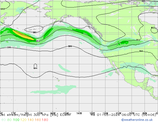 Jet stream/Height 300 hPa ECMWF We 01.05.2024 06 UTC