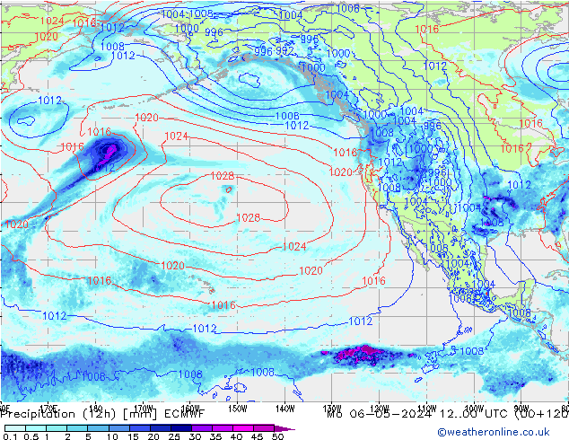 Totale neerslag (12h) ECMWF ma 06.05.2024 00 UTC