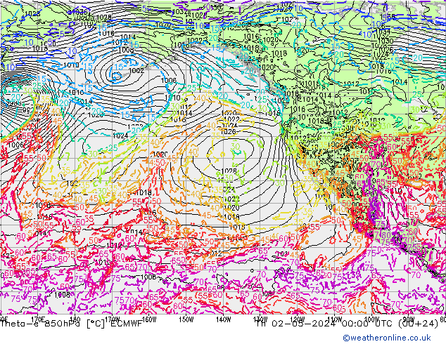 Theta-e 850hPa ECMWF Th 02.05.2024 00 UTC