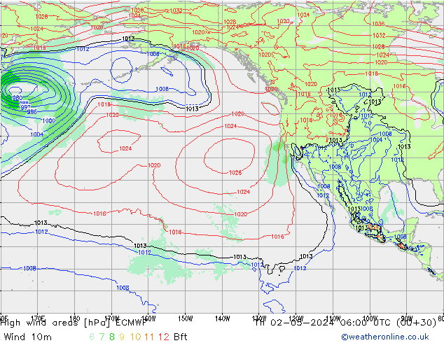 High wind areas ECMWF Čt 02.05.2024 06 UTC