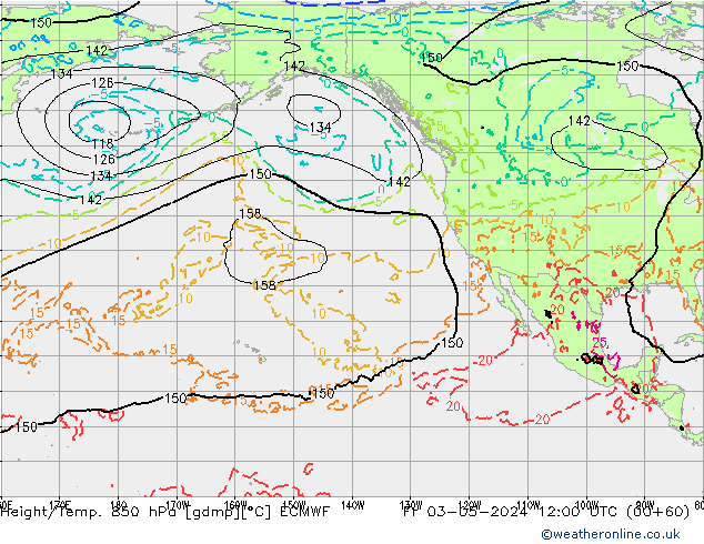 Height/Temp. 850 hPa ECMWF Fr 03.05.2024 12 UTC