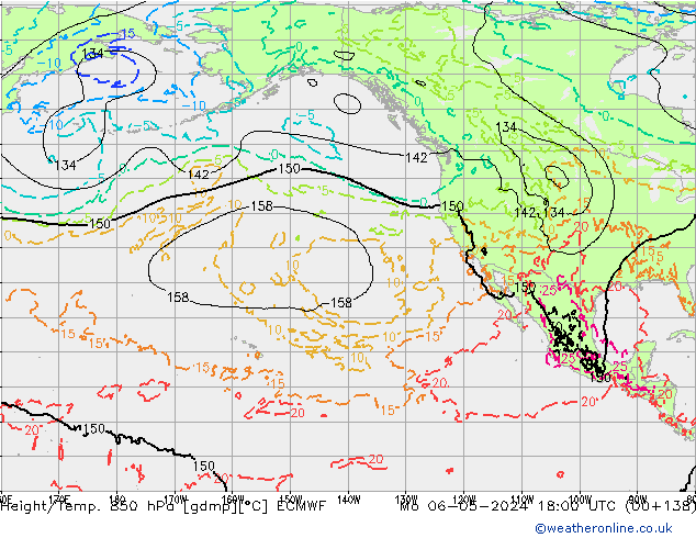 Height/Temp. 850 hPa ECMWF Mo 06.05.2024 18 UTC