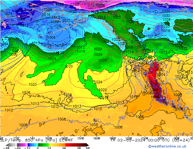 SLP/Temp. 850 hPa ECMWF do 02.05.2024 00 UTC