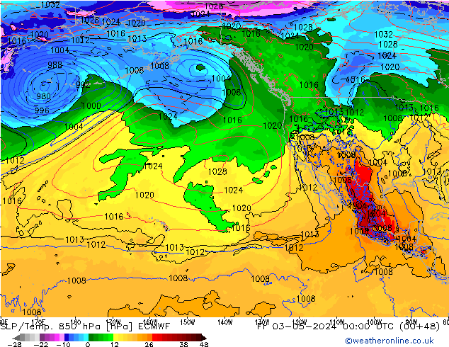 SLP/Temp. 850 hPa ECMWF Fr 03.05.2024 00 UTC