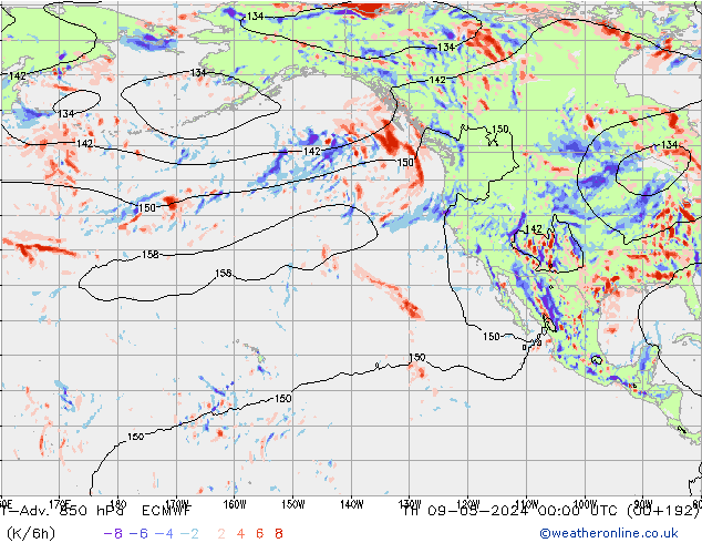 T-Adv. 850 hPa ECMWF Čt 09.05.2024 00 UTC