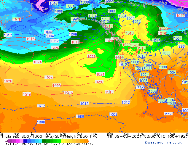 Dikte 850-1000 hPa ECMWF do 09.05.2024 00 UTC