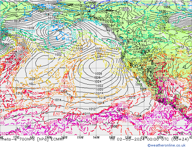 Theta-e 700hPa ECMWF Th 02.05.2024 00 UTC