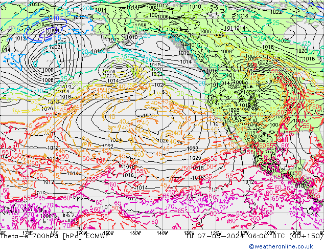 Theta-e 700hPa ECMWF Tu 07.05.2024 06 UTC