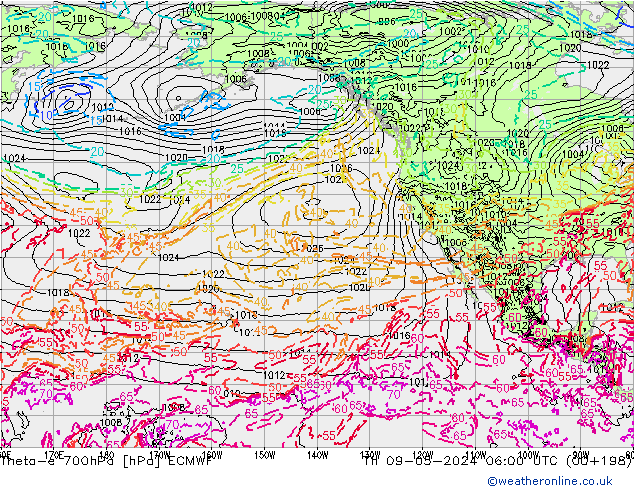 Theta-e 700гПа ECMWF чт 09.05.2024 06 UTC