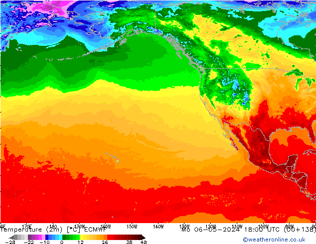 Temperatuurkaart (2m) ECMWF ma 06.05.2024 18 UTC