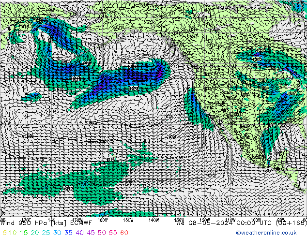 ветер 950 гПа ECMWF ср 08.05.2024 00 UTC