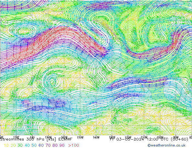 Linea di flusso 300 hPa ECMWF ven 03.05.2024 12 UTC