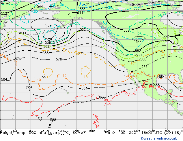 Z500/Rain (+SLP)/Z850 ECMWF  01.05.2024 18 UTC