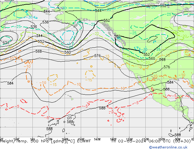 Z500/Rain (+SLP)/Z850 ECMWF gio 02.05.2024 06 UTC