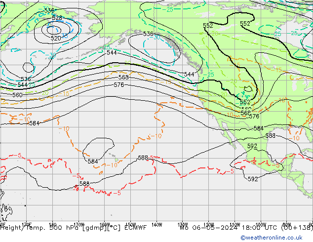 Z500/Rain (+SLP)/Z850 ECMWF Mo 06.05.2024 18 UTC