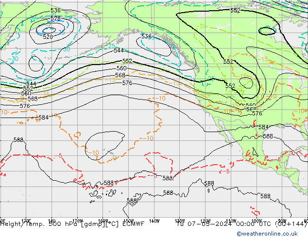 Z500/Rain (+SLP)/Z850 ECMWF вт 07.05.2024 00 UTC