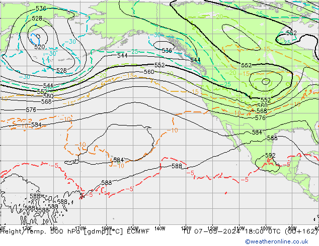 Z500/Rain (+SLP)/Z850 ECMWF Út 07.05.2024 18 UTC