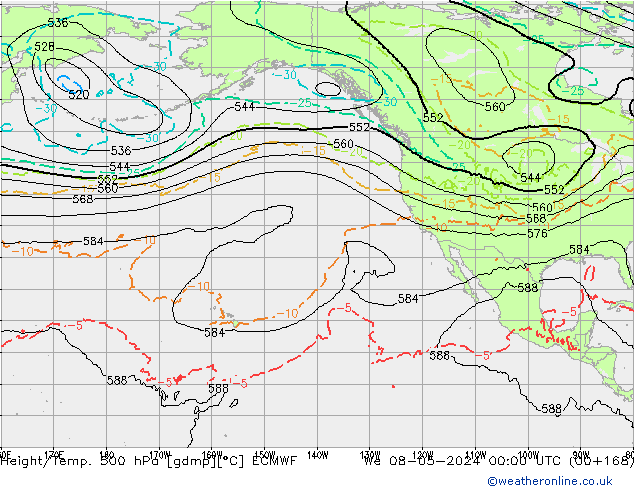 Z500/Rain (+SLP)/Z850 ECMWF Qua 08.05.2024 00 UTC