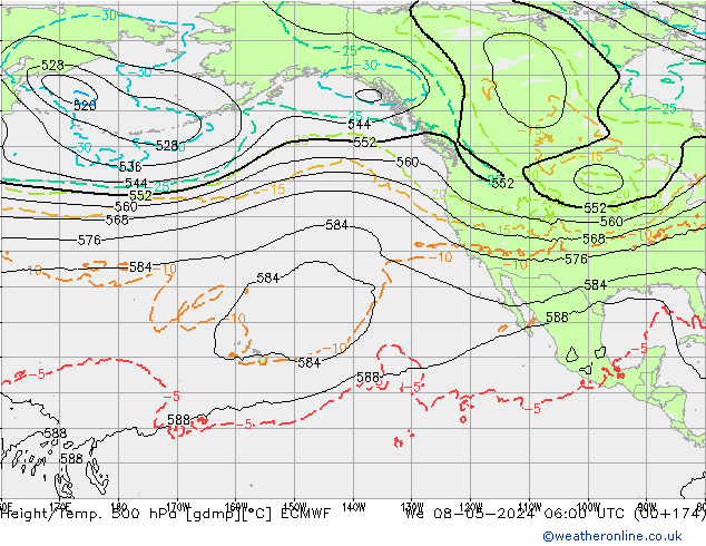 Z500/Rain (+SLP)/Z850 ECMWF mer 08.05.2024 06 UTC