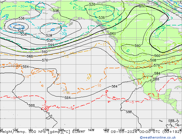 Z500/Regen(+SLP)/Z850 ECMWF do 09.05.2024 00 UTC