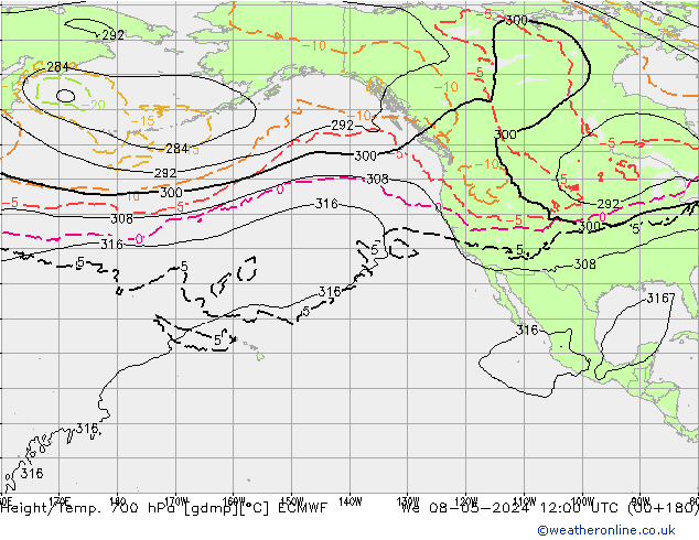 Height/Temp. 700 hPa ECMWF We 08.05.2024 12 UTC