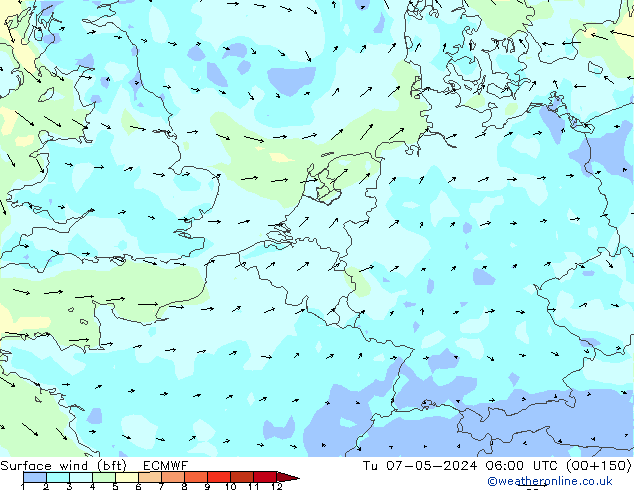 Wind 10 m (bft) ECMWF di 07.05.2024 06 UTC