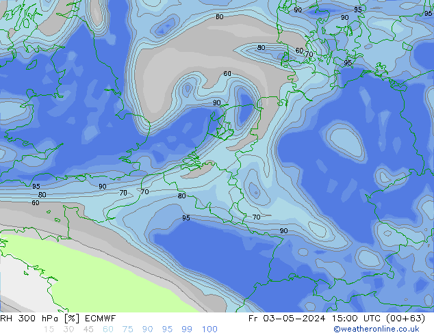 RH 300 hPa ECMWF Fr 03.05.2024 15 UTC