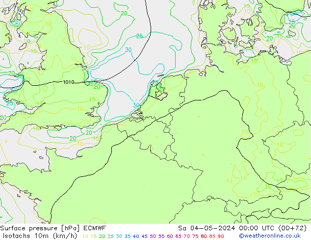 Isotachs (kph) ECMWF Sa 04.05.2024 00 UTC