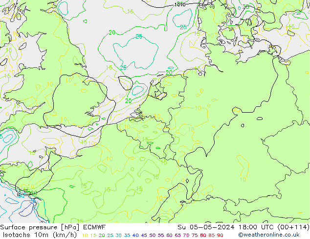 Isotachs (kph) ECMWF Su 05.05.2024 18 UTC