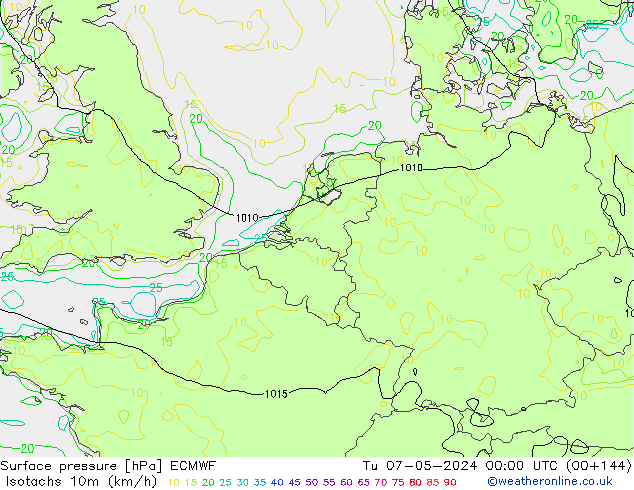 Isotachen (km/h) ECMWF di 07.05.2024 00 UTC