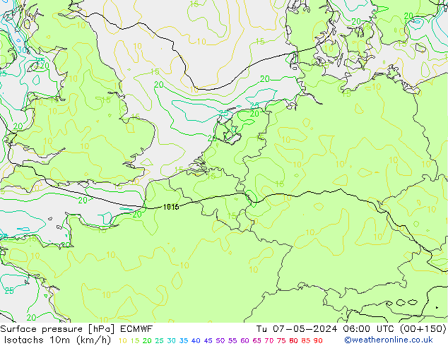Isotachen (km/h) ECMWF di 07.05.2024 06 UTC