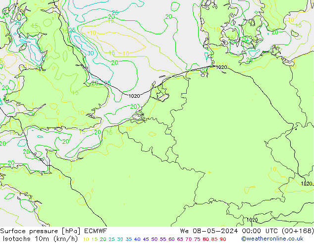 Eşrüzgar Hızları (km/sa) ECMWF Çar 08.05.2024 00 UTC