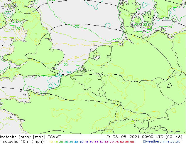 Eşrüzgar Hızları mph ECMWF Cu 03.05.2024 00 UTC