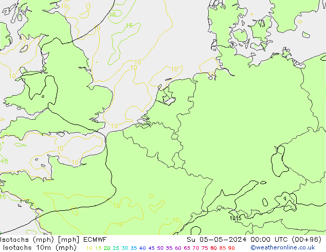 Isotaca (mph) ECMWF dom 05.05.2024 00 UTC