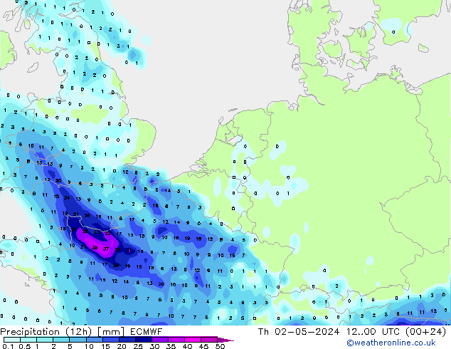 Precipitation (12h) ECMWF Th 02.05.2024 00 UTC