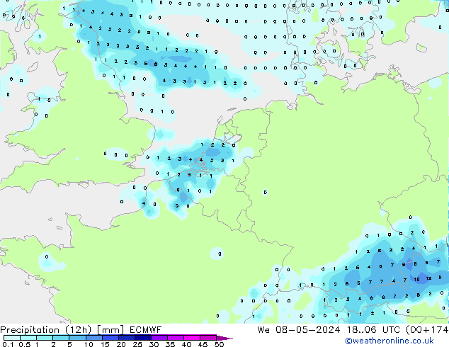 Precipitation (12h) ECMWF We 08.05.2024 06 UTC