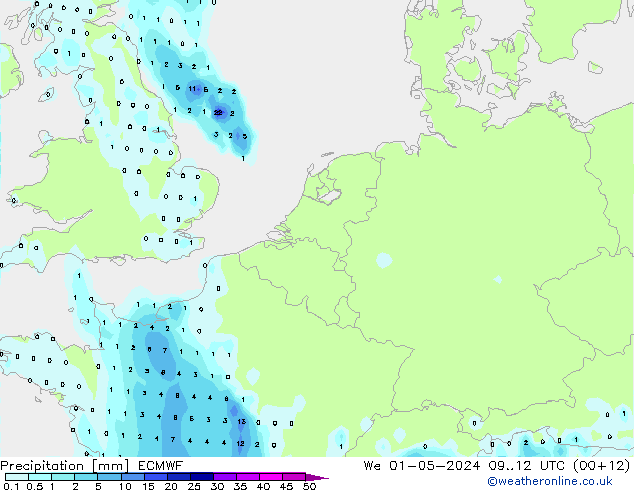 Precipitation ECMWF We 01.05.2024 12 UTC