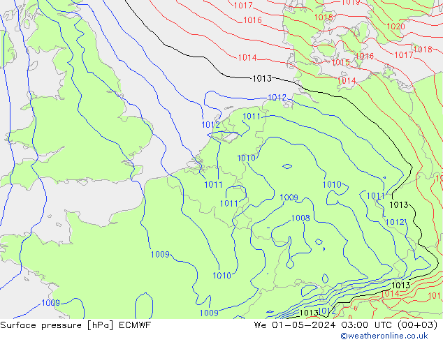 Surface pressure ECMWF We 01.05.2024 03 UTC