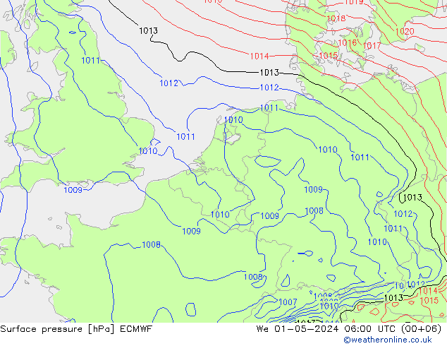 Surface pressure ECMWF We 01.05.2024 06 UTC