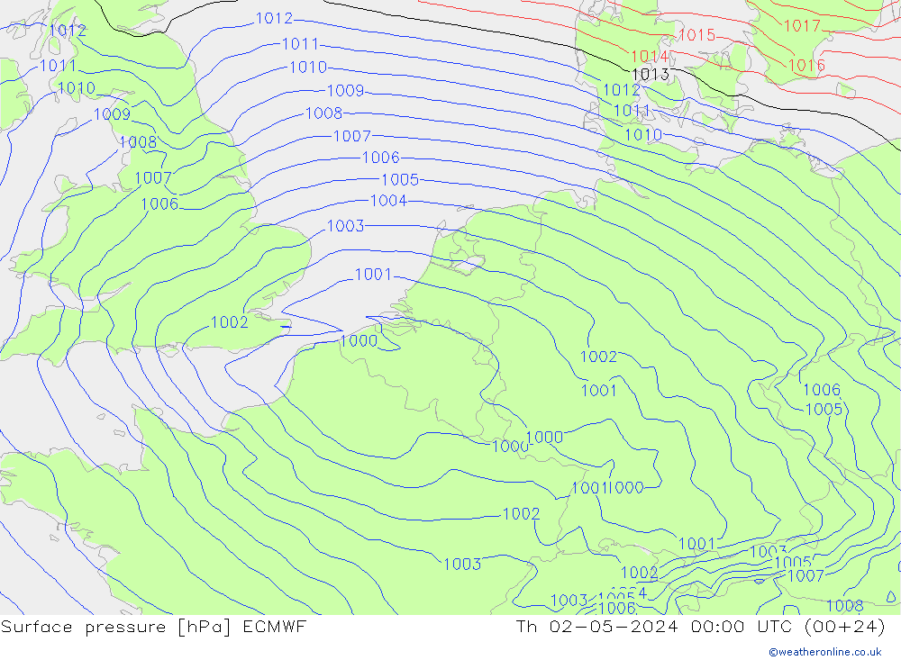 Presión superficial ECMWF jue 02.05.2024 00 UTC