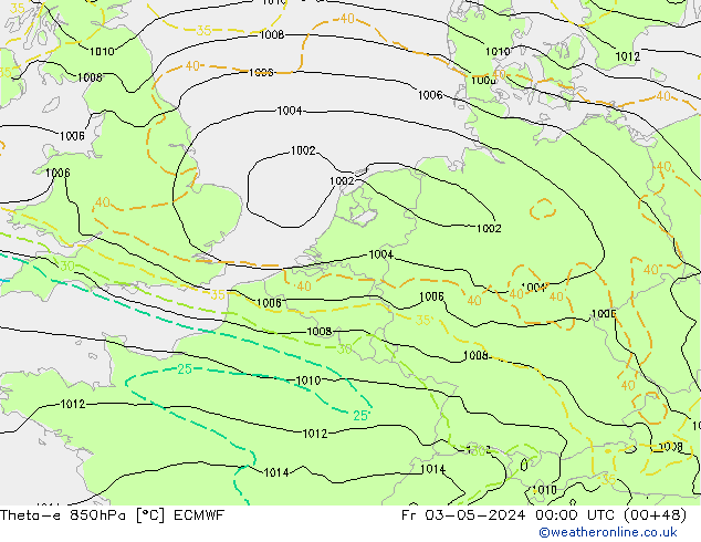 Theta-e 850hPa ECMWF Fr 03.05.2024 00 UTC