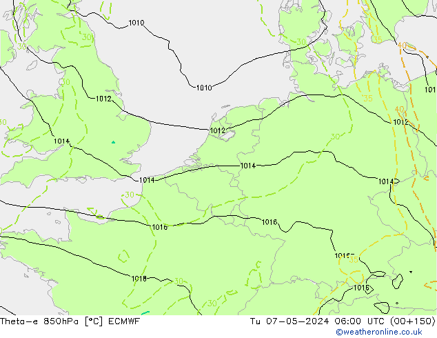 Theta-e 850hPa ECMWF di 07.05.2024 06 UTC