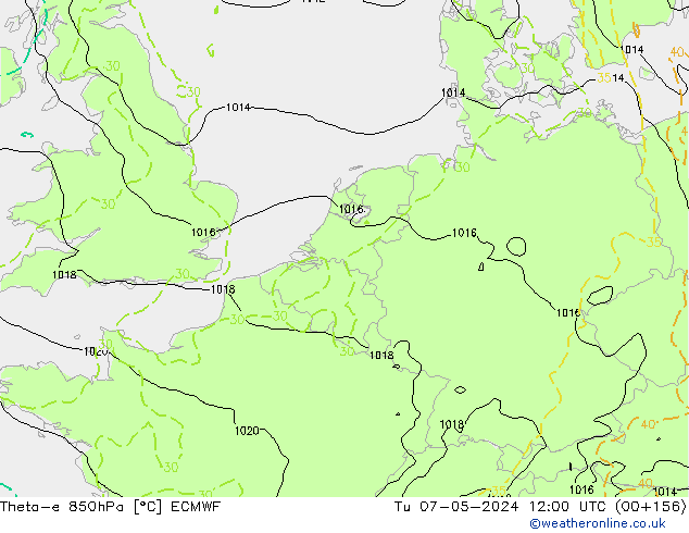 Theta-e 850hPa ECMWF Sa 07.05.2024 12 UTC