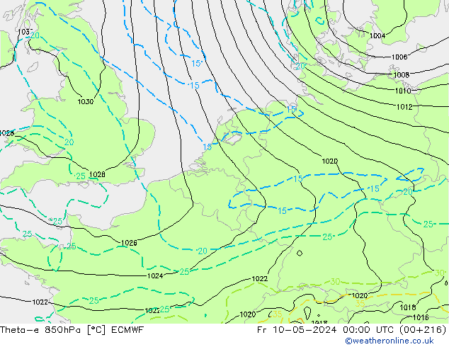 Theta-e 850hPa ECMWF Sex 10.05.2024 00 UTC