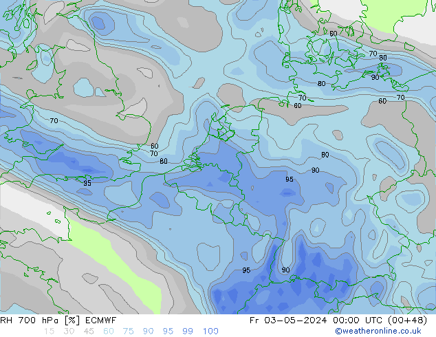 RH 700 hPa ECMWF Fr 03.05.2024 00 UTC