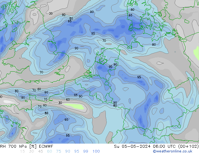 Humedad rel. 700hPa ECMWF dom 05.05.2024 06 UTC