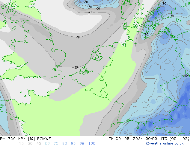 RV 700 hPa ECMWF do 09.05.2024 00 UTC